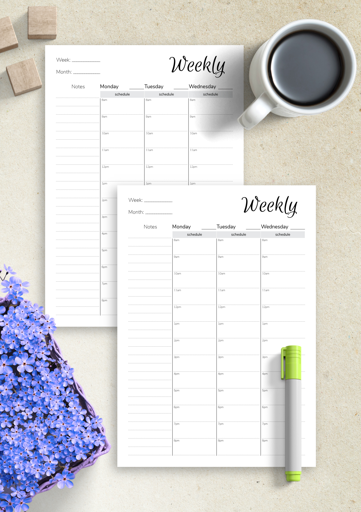 Download Printable Weekly Hourly Planner With Notes with regard to Hourly Planner Pdf