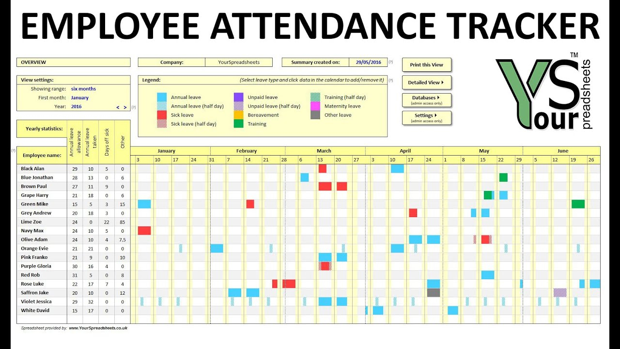 Employee Attendance Tracker Spreadsheet  Youtube intended for Vacation Tracking Calendar