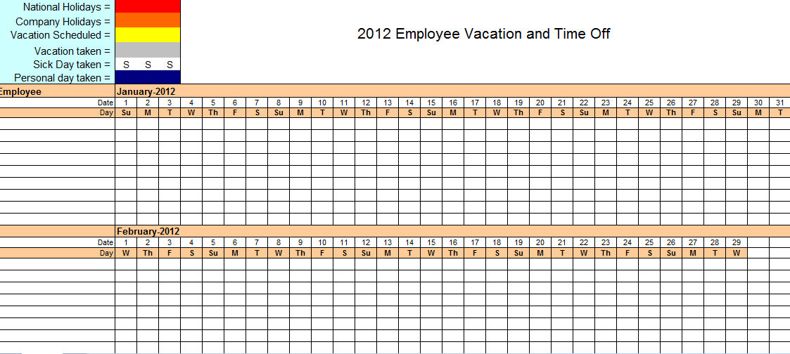 Employee Vacation Tracking  Emmamcintyrephotography with Time And Action Calendar Excel