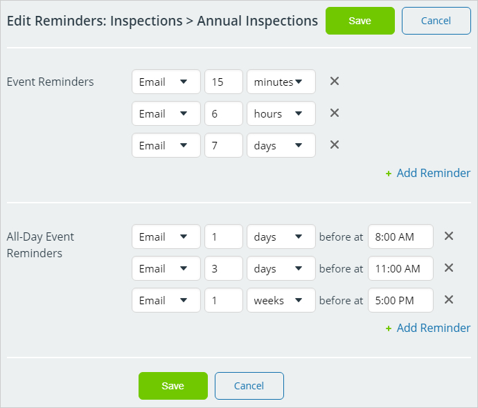 Event Reminders within Teamup Calendar Outlook