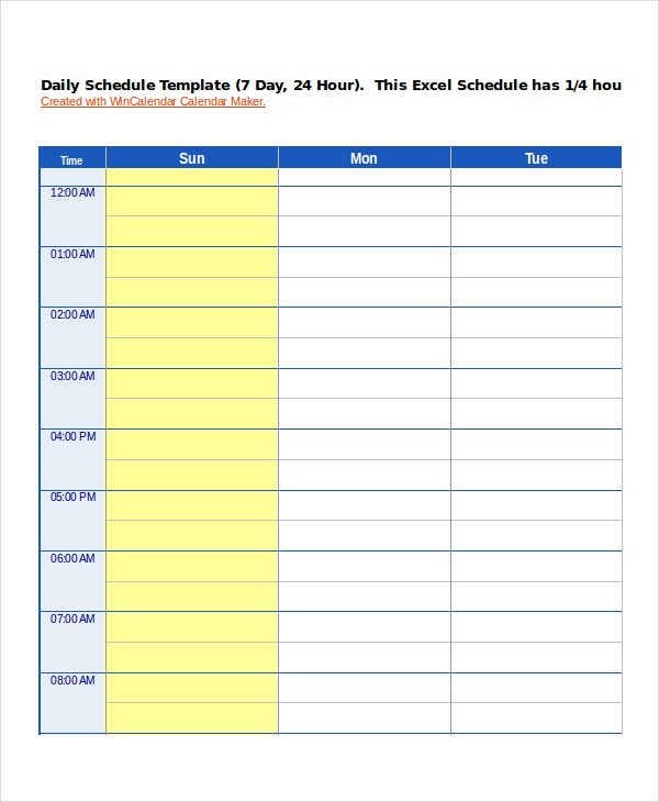 Excel Calendar Template  7+ Free Excel Documents Download inside Excel Day Planner