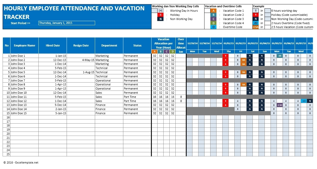 Excel Employee Attendance Calendar Template  Calendar with Employee Vacation Calendar Excel