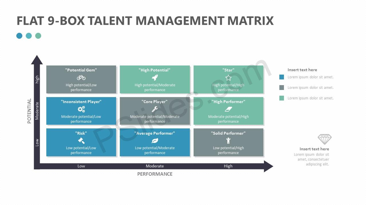 Flat 9Box Talent Management Matrix  Pslides for Talent Inventory Template