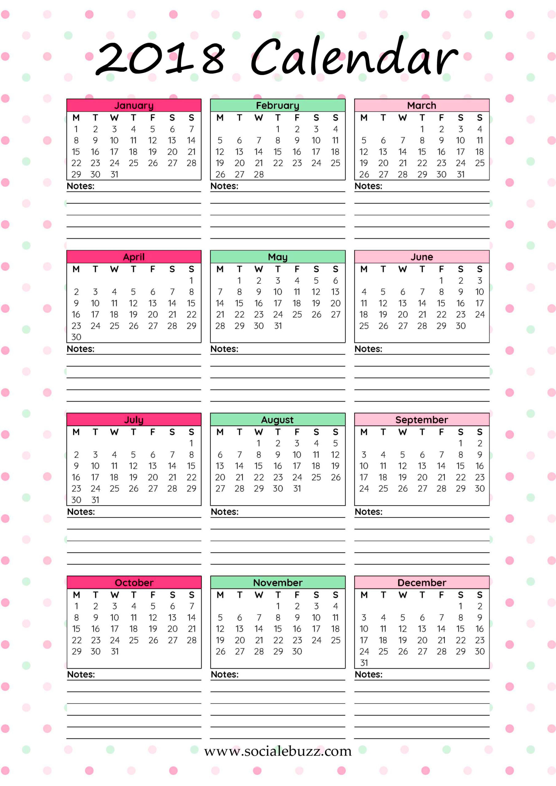 Free 2018 Calendar Printable Http:socialebuzz2018 throughout Blank Year At A Glance Calendar