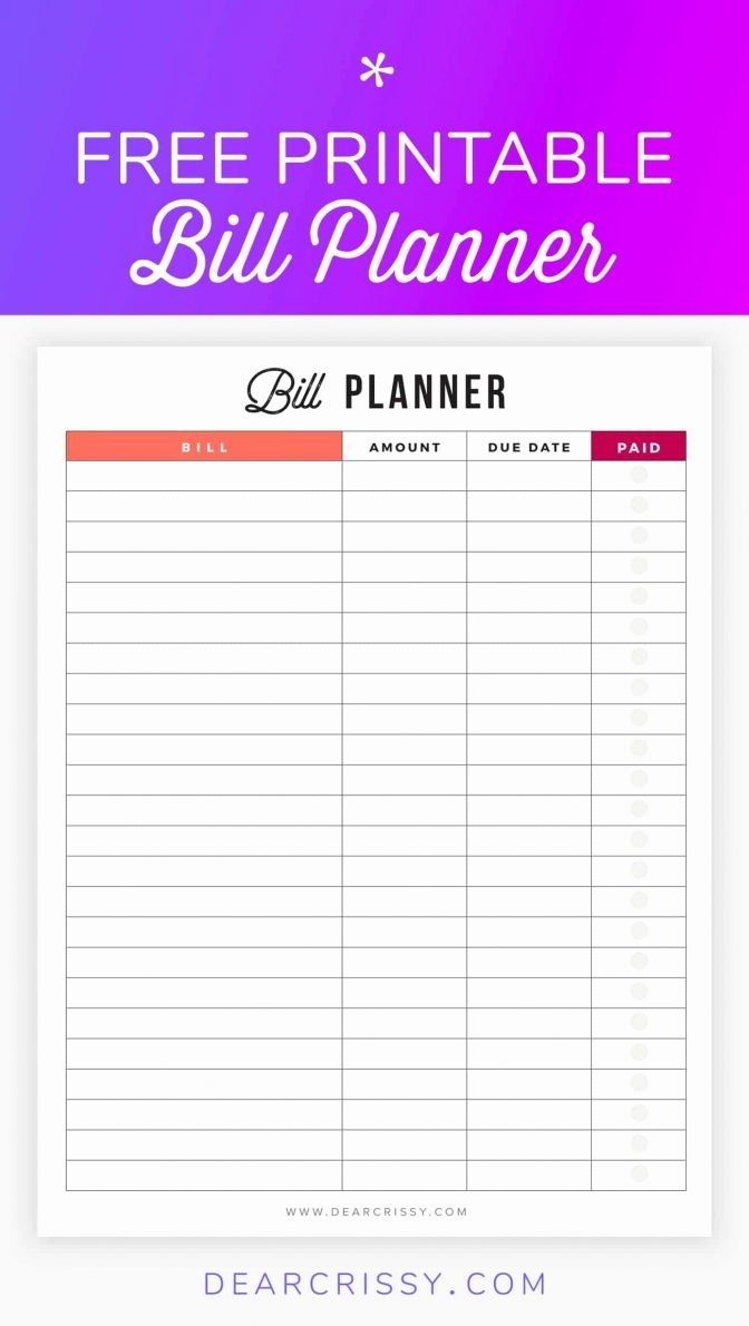Free Bill Organizer Template Downloads  Calendar for Bill Organizer Printable Free