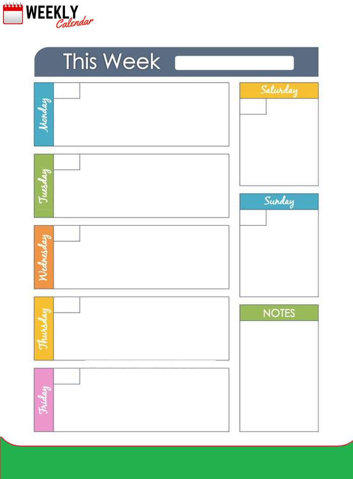 Free Blank Printable Weekly Calendar 2019 Template In Pdf throughout One Week Calendar Template Excel