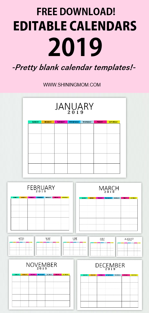 Free Editable Blank Calendar 2019: Colorful Monthly Template! intended for Blank Instagram Template 2018