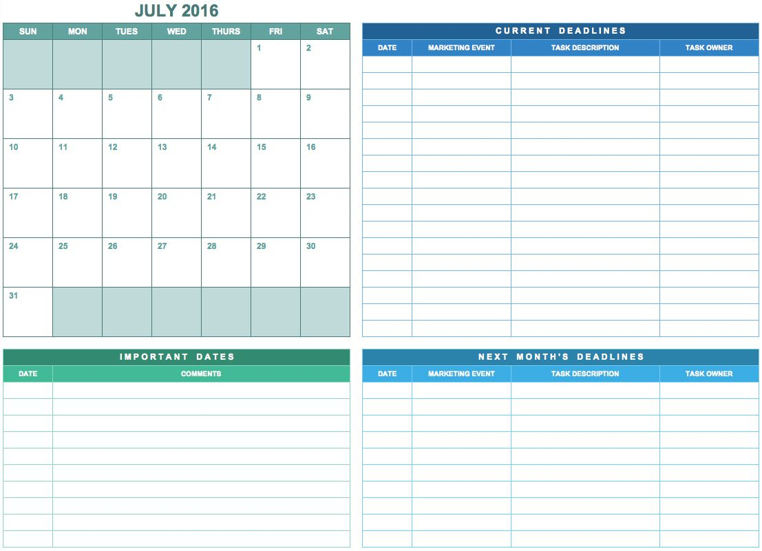 Free Marketing Calendar Templates In Google, Excel, And throughout Google Excel Calendar Template