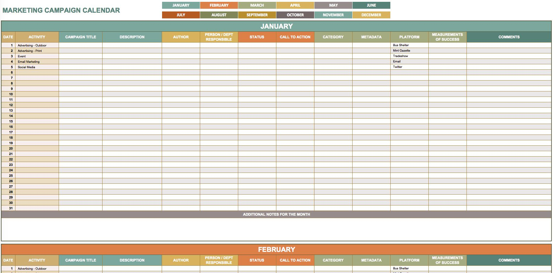 Free Marketing Calendar Templates In Google, Excel, And within Google Excel Calendar Template