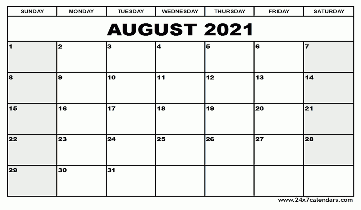 Free Printable August 2021 Calendar : 24X7Calendars in Free Calendar Template August 2021