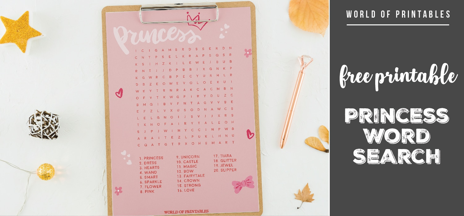 Free Printable Princess Word Search  World Of Printables for Princess Word Search