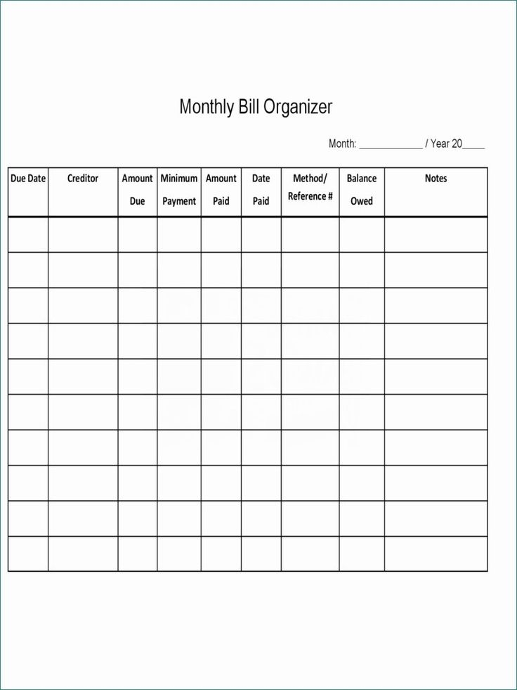 Get Blank Monthly Bill Organizer Printable | Bill with Bill Organizer Printable Free