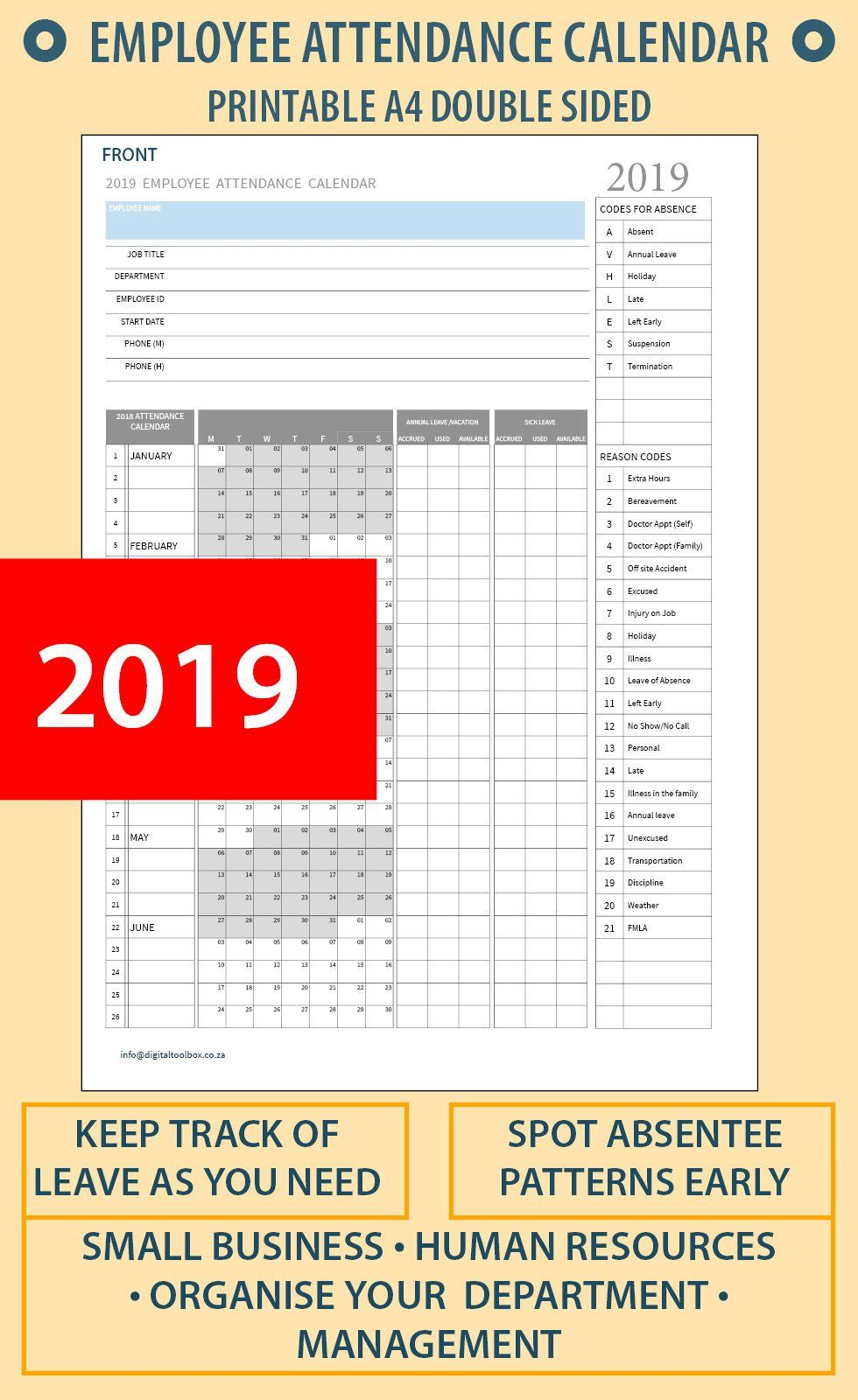 Get Free Employee Absentee Calendar 2020 | Calendar throughout Vacation Tracking Calendar