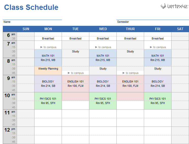 Get The Class Schedule For Google Sheets | Class Schedule regarding Weekly Class Schedule Template