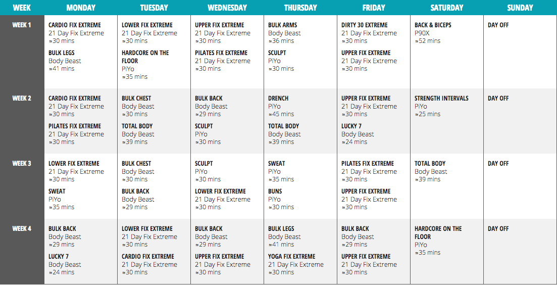 How To Create A Hybrid Program Using Beachbody Workouts in Piyo 21 Day Fix Hybrid Calendar