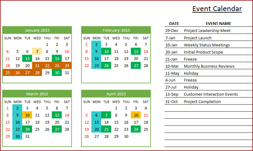 Indzara: February 2014 for Yearly Event Calendar Template Excel