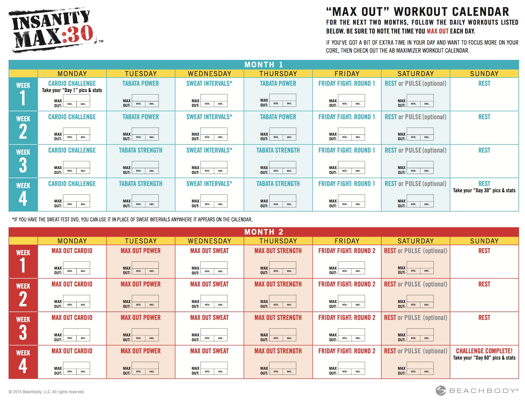 Insanity Max 30 Calendar Month 2  Calendar Inspiration Design intended for Insanity Max 30 Meal Plan