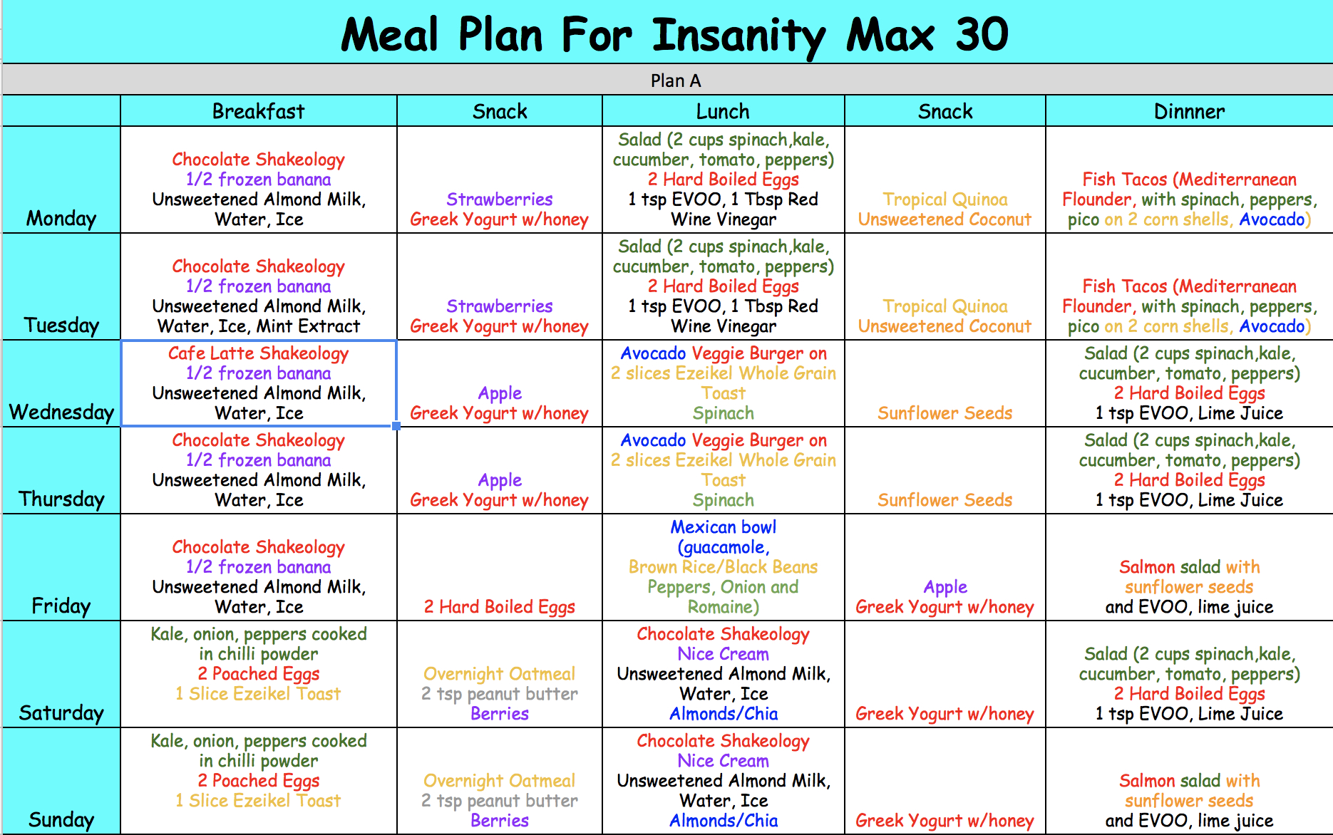 Insanity Max 30 Meal Plan | Insanity Meal Plans, Insanity in Insanity Max 30 Meal Plan