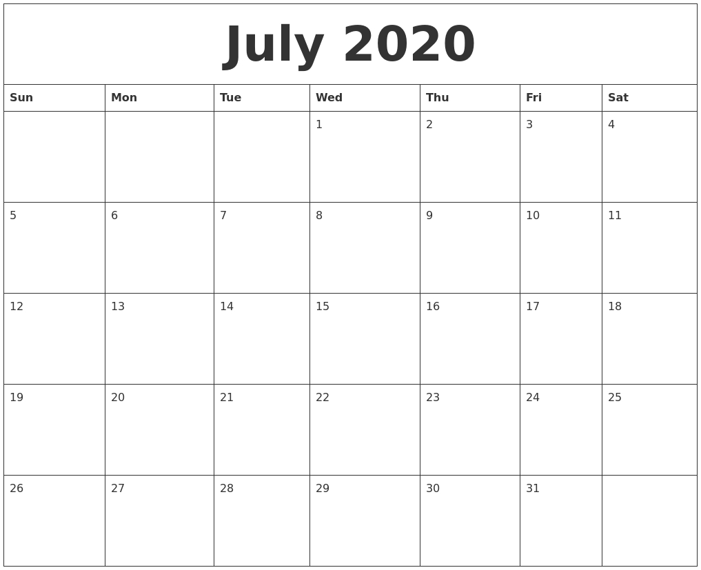 July 2020 Monthly Calendar Pdf | Monthly Calendar intended for Blank Monthly Calendar Portrait