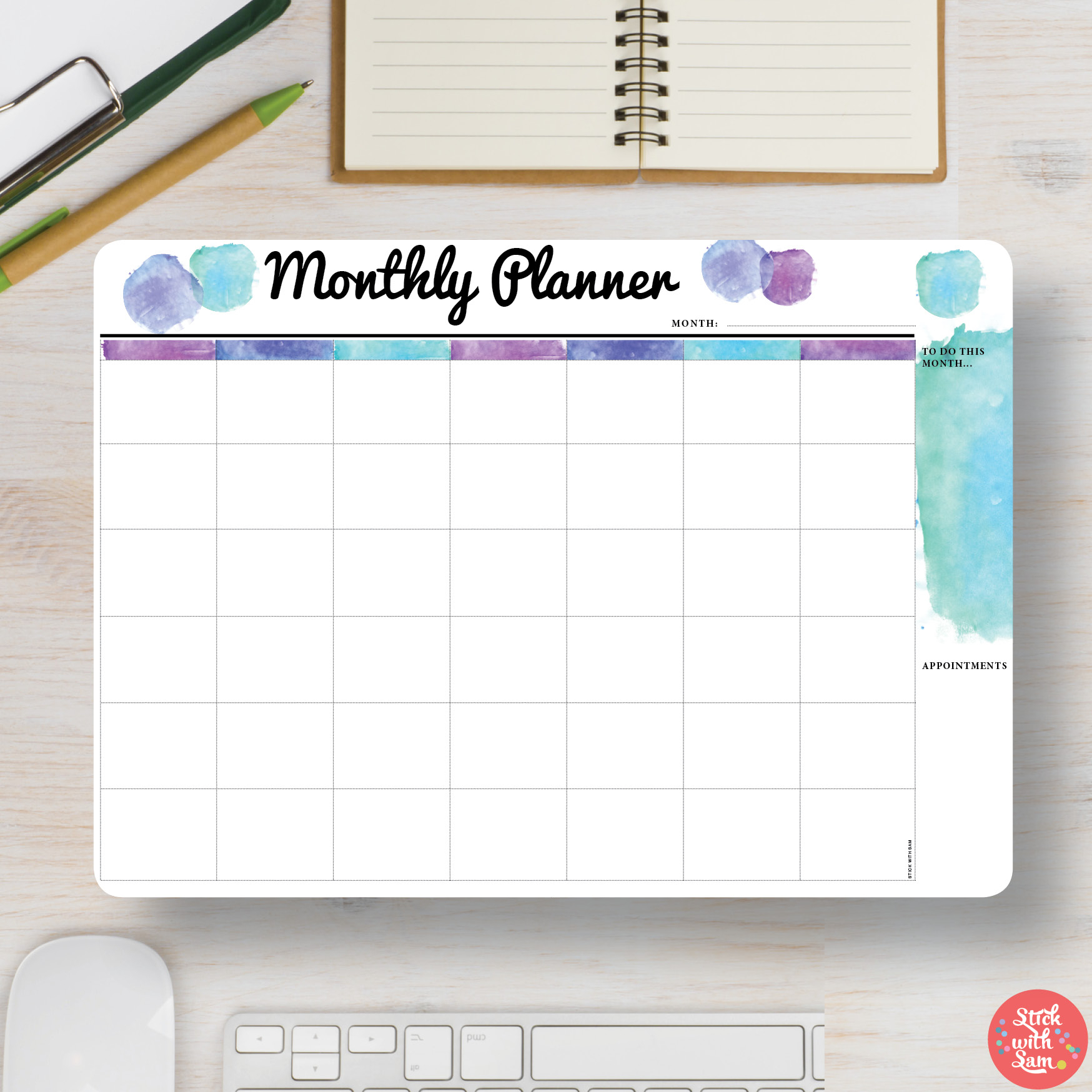 Large Blue &quot;Monthly Planner&quot; Magnetic Whiteboard pertaining to Printed Planner Whiteboards