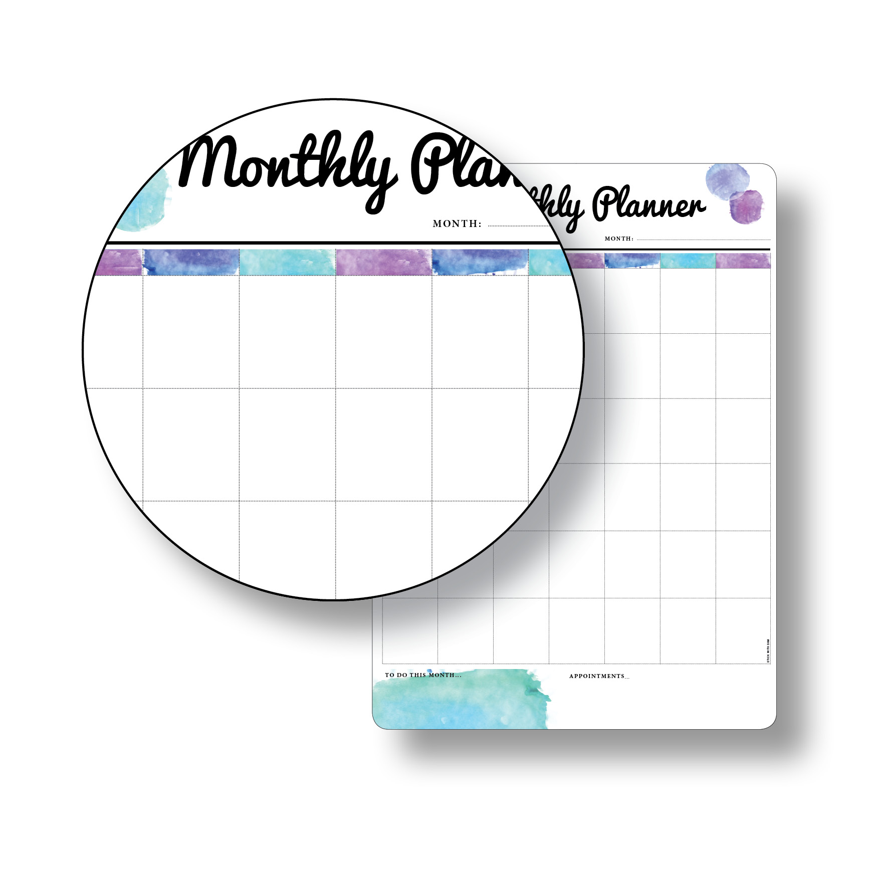 Large Blue Monthly Planner Magnetic Whiteboard  Printable within Printed Planner Whiteboards