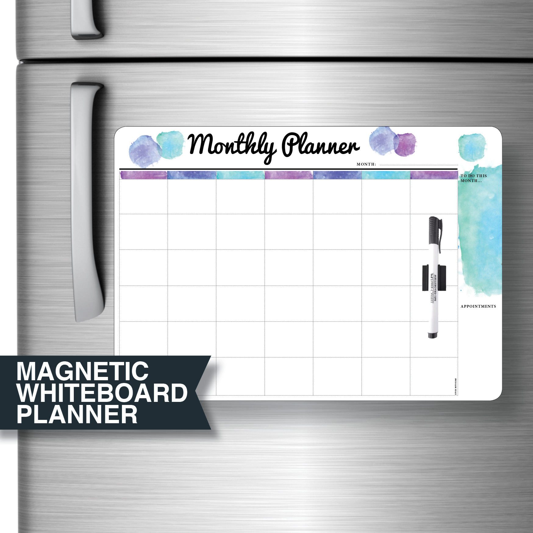 Large Blue &quot;Monthly Planner&quot; Magnetic Whiteboard with Printed Planner Whiteboards