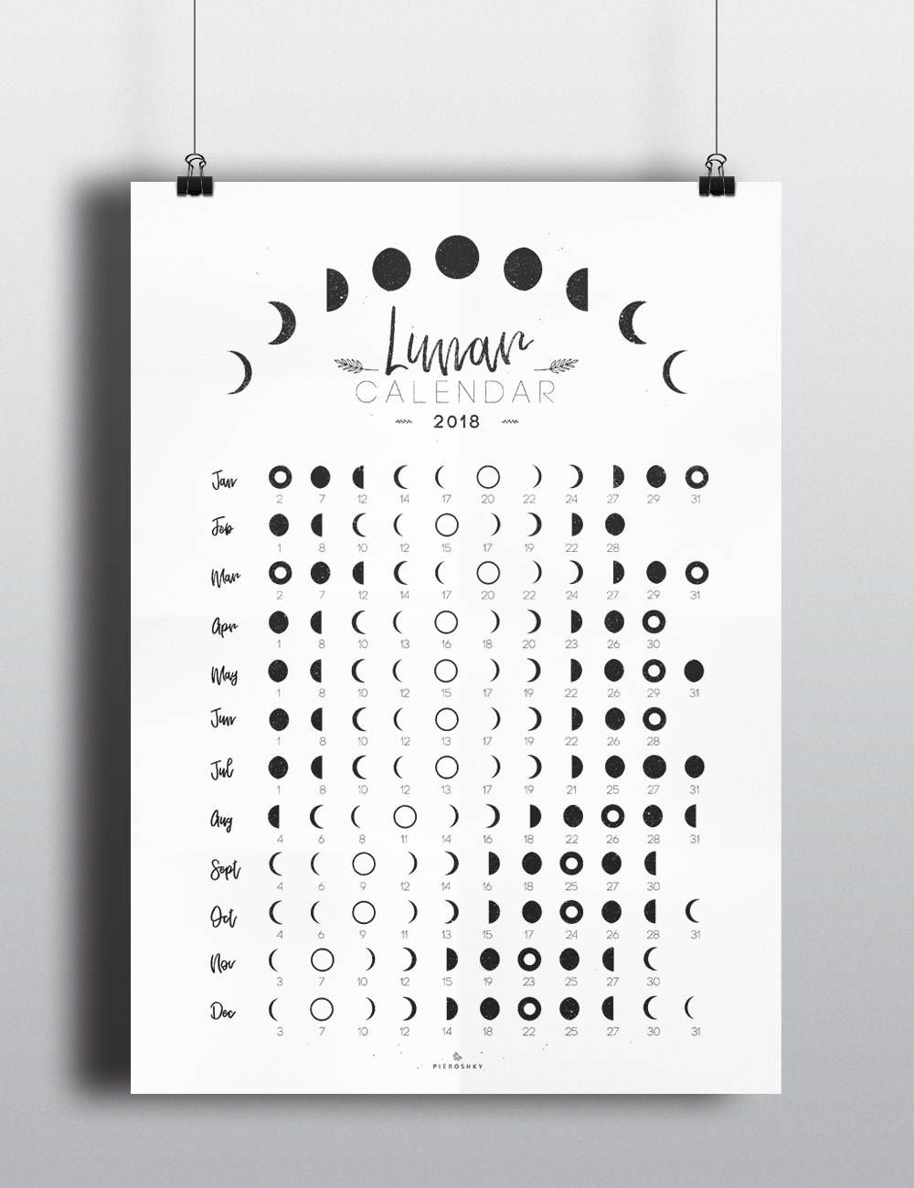 Lunar Calendar 2018, Big, A3 Quality Print  Moon Phases in Lunar Calendar For Cockfighting 2018