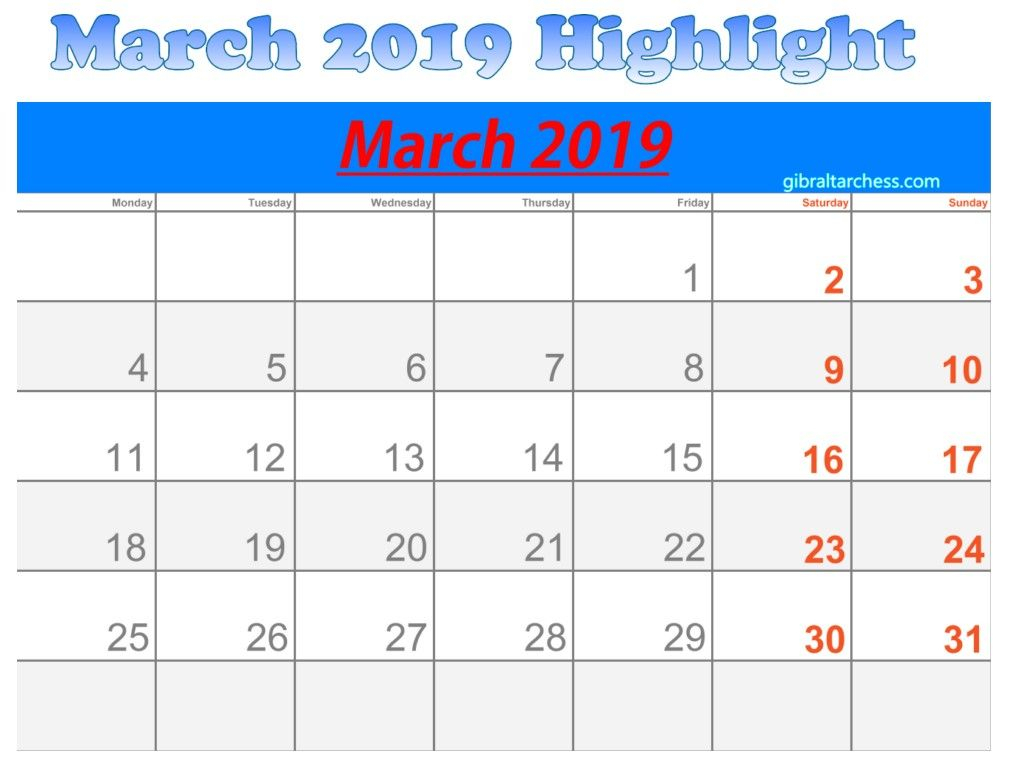 March 2019 Calendar Highlight Sunday Saturday 4 In 2019 within Calendar Sunday To Saturday