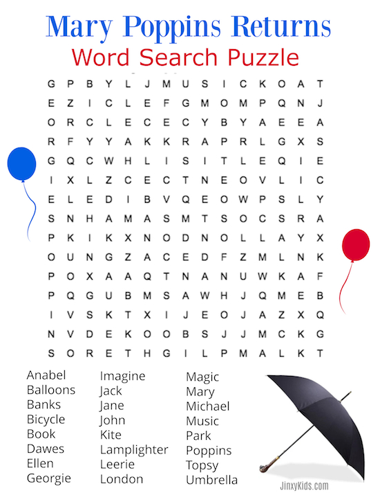 Mary Poppins Returns Word Search Puzzle | Mary Poppins within Disney Word Searches Printable