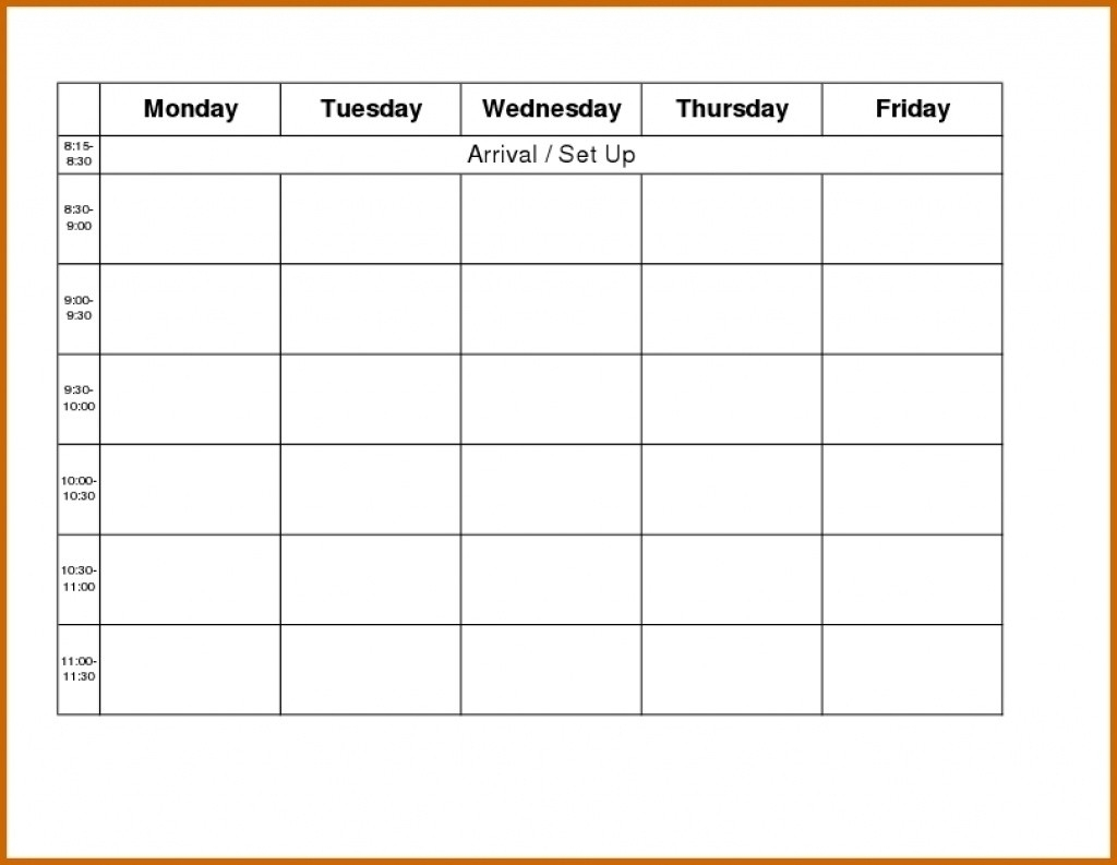 Monday Through Friday Calendar Template  Template for Sunday To Saturday Week Calendar