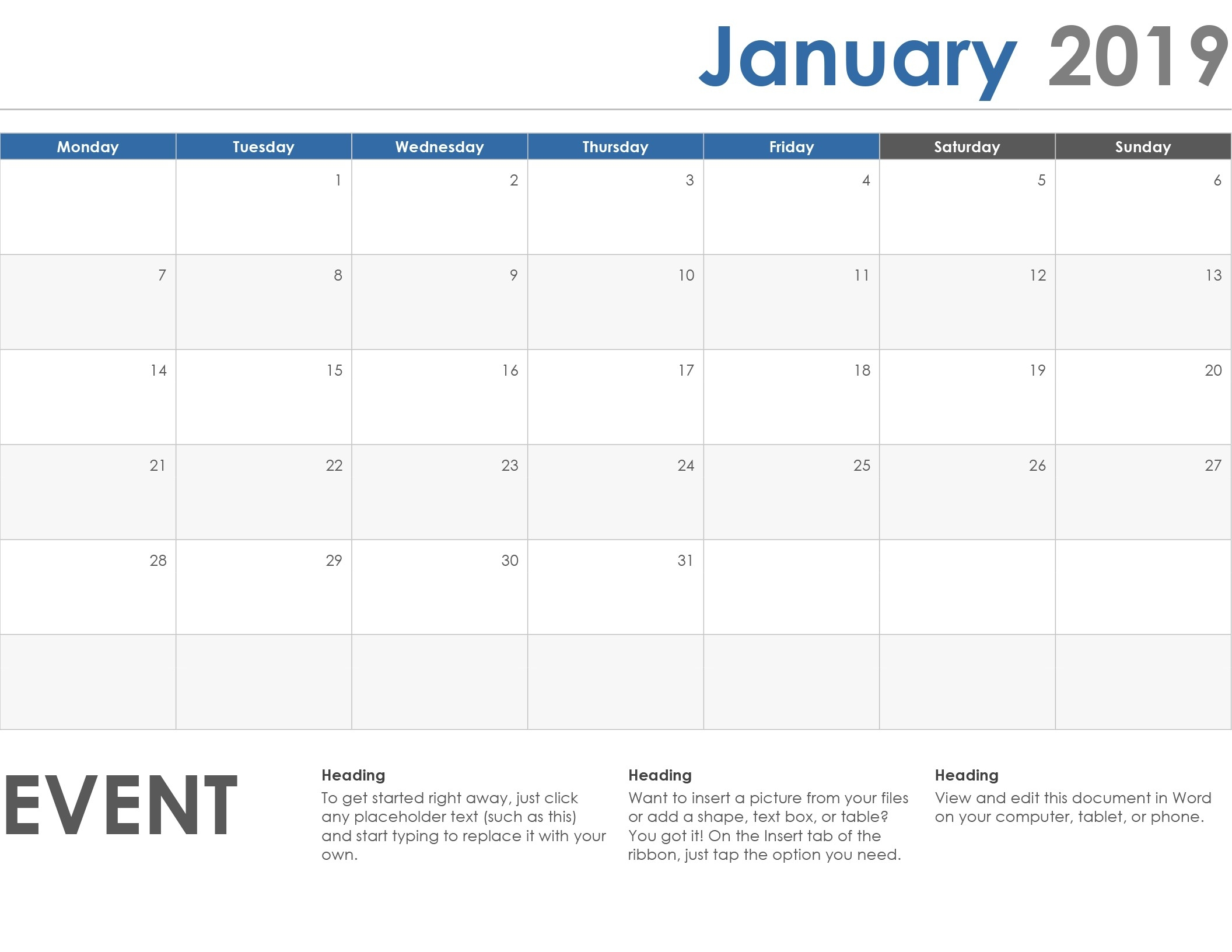 Monday To Sunday Weekly Planner Template Word | Calendar inside Sunday To Saturday Week Calendar