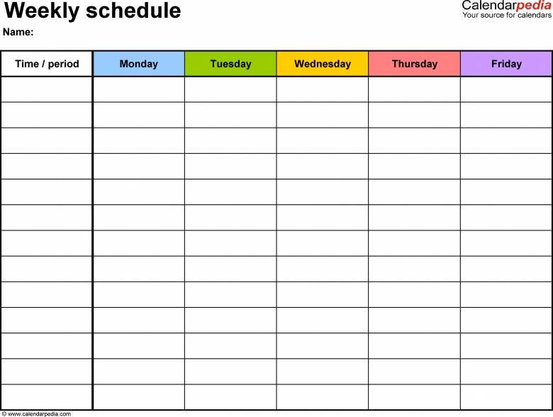 Monthly 5 Day Calendar Template Excel :Free Calendar Template with Excel Day Planner