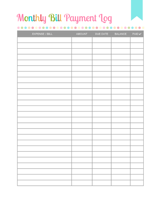 Monthly Bill Payment Log Template Download Printable Pdf within Monthly Bill Chart Printable