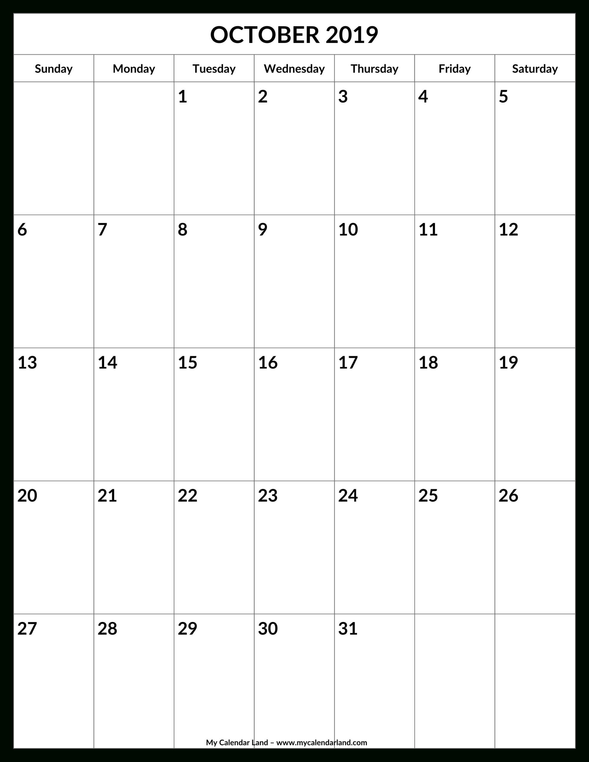 October 2020 Calendar  My Calendar Land in Blank Monthly Calendar Portrait