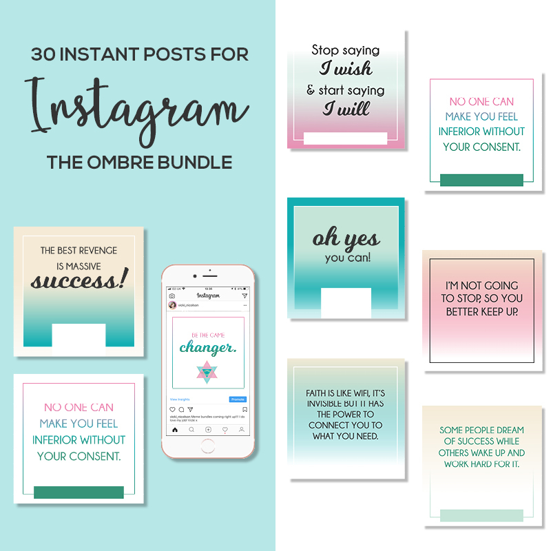 Ombre Instant Instagram &amp; Social Media Posts  Vicki intended for Blank Instagram Template 2018