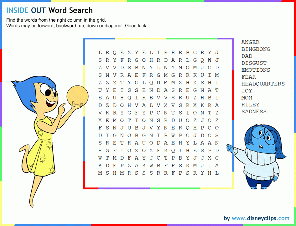 Pin By Crafty Annabelle On Inside Out Printables | Disney for Disney Word Searches Printable