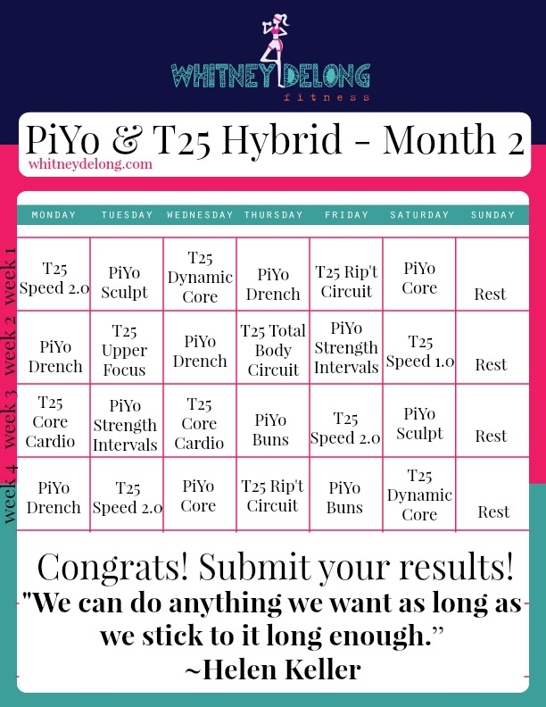 Piyo T25 Hybrid Calendar | Whitney Delong in Printable Piyo Calendar