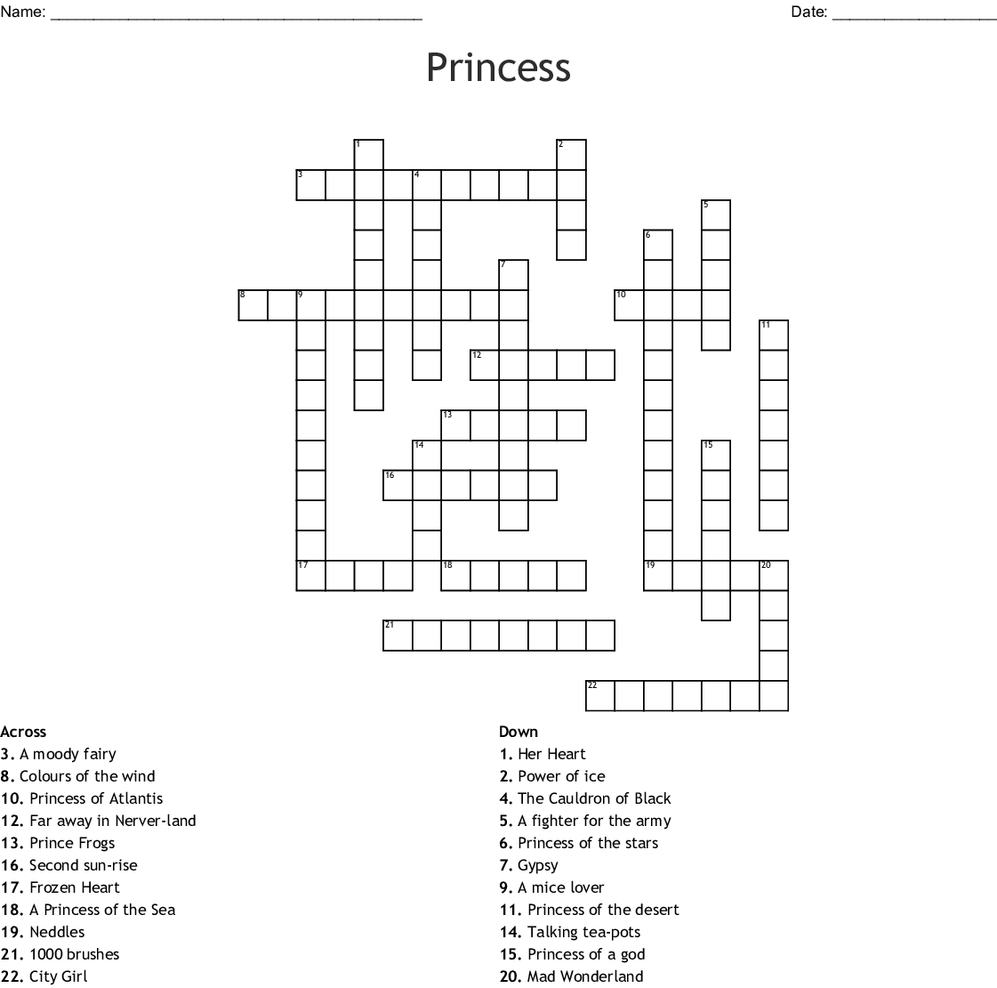 Princess Crossword  Wordmint with regard to Disney Princess Word Search Printable