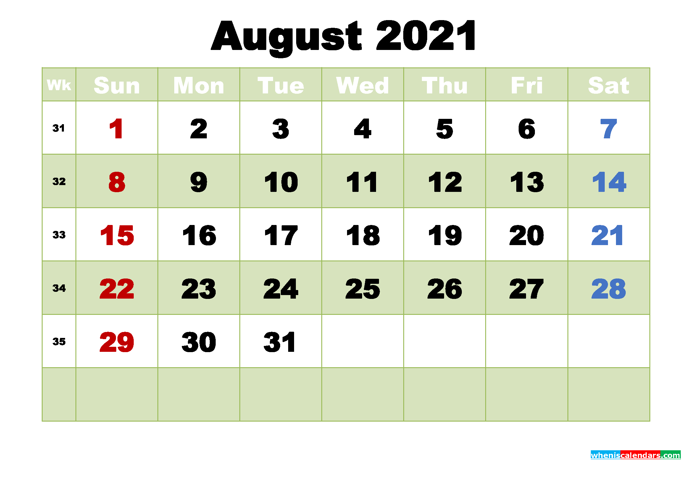 Print Free 2021 Monthly Calendar Without Downloading pertaining to Free Calendar Template August 2021