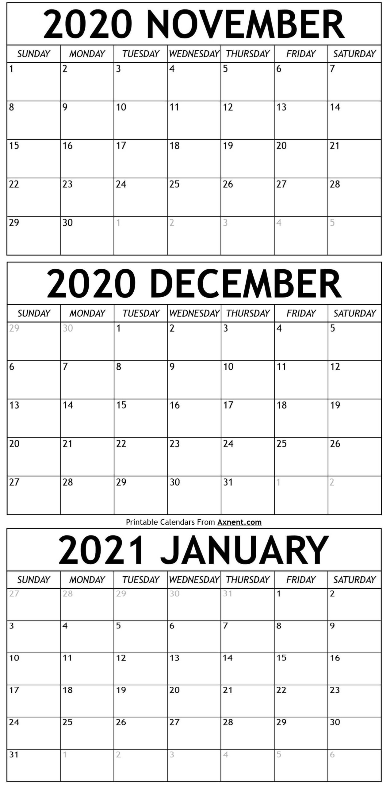Printable 2020 November To 2021 January Calendar with regard to Printable 3 Month Calendar 2021 Free