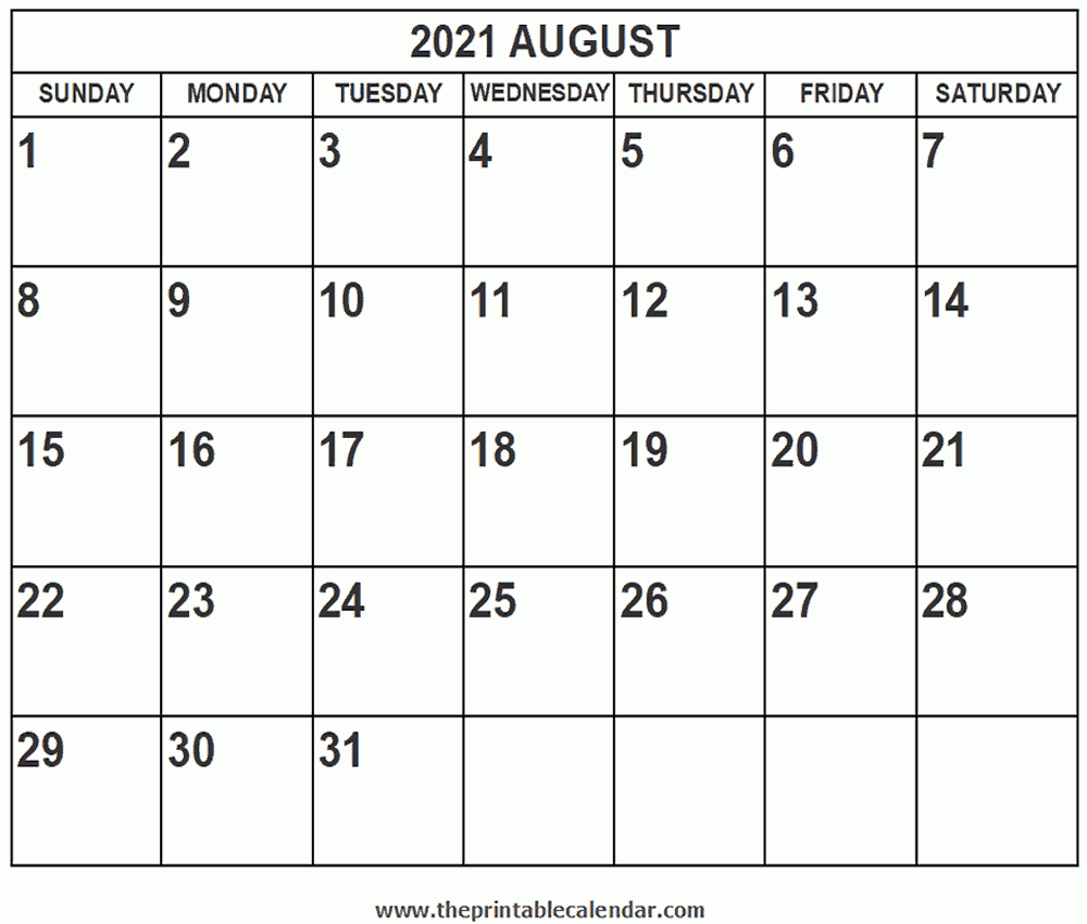 Printable 2021 August Calendar with regard to Free Calendar Template August 2021