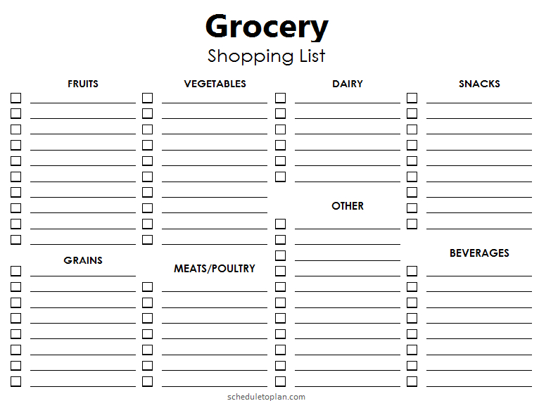 Printable Grocery List Template  Blank Shopping List throughout Blank Shopping List Template