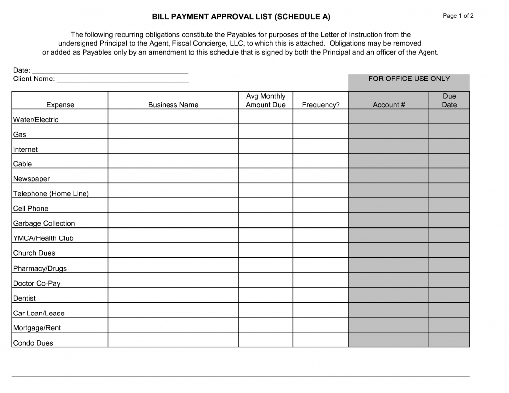 Printable Monthly Bill Payment Chart  Calendar with Monthly Bill Chart Printable