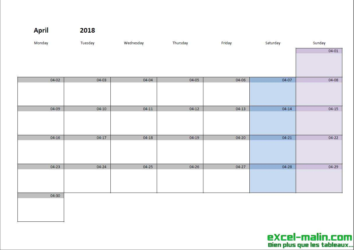 Printable Monthly Calendar Template For Excel | Excel throughout Quarterly Calendar Excel