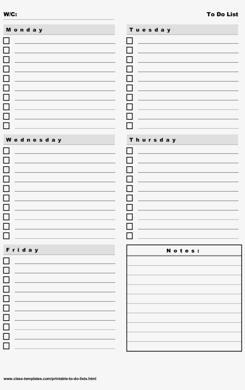 Printable To Do List 5 Days Weekly Plan Main Image  Do for Blank Calendar 5 Day Week