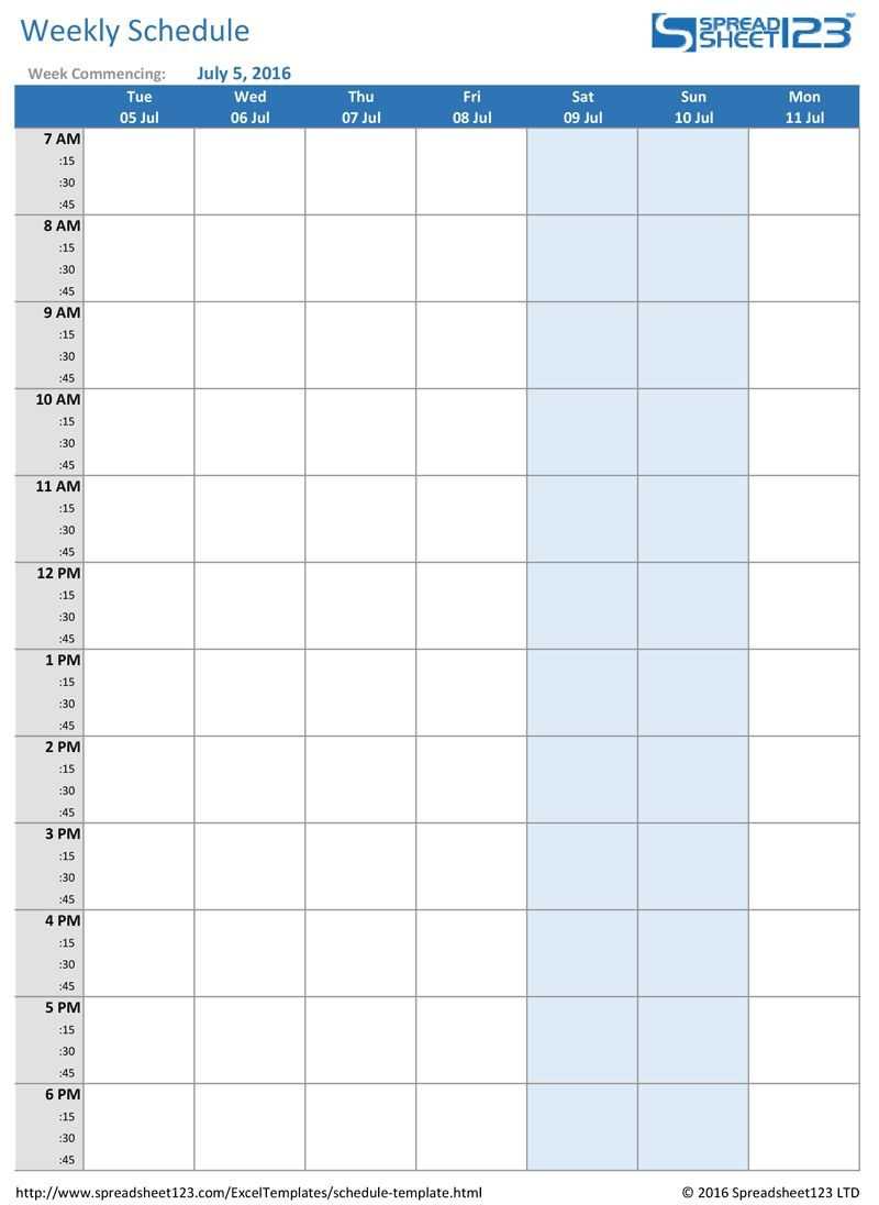 Printable Weekly And Biweekly Schedule Templates For Excel with Weekly Class Schedule Template