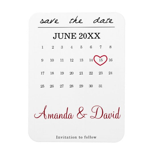 Save The Date Magnet  Month Calendar Heart | Zazzle throughout Please Save The Date In Your Calendar