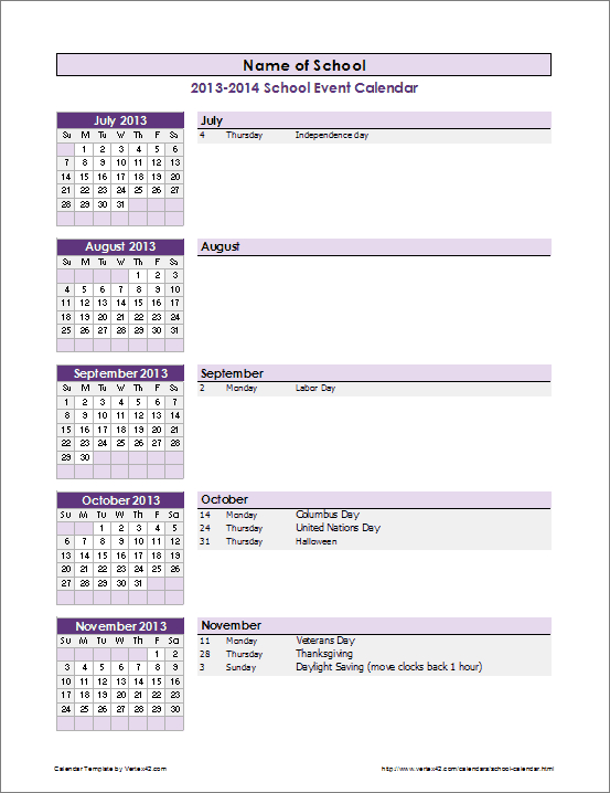 School Calendar Template  20202021 School Year Calendar within Yearly Event Calendar Template Excel