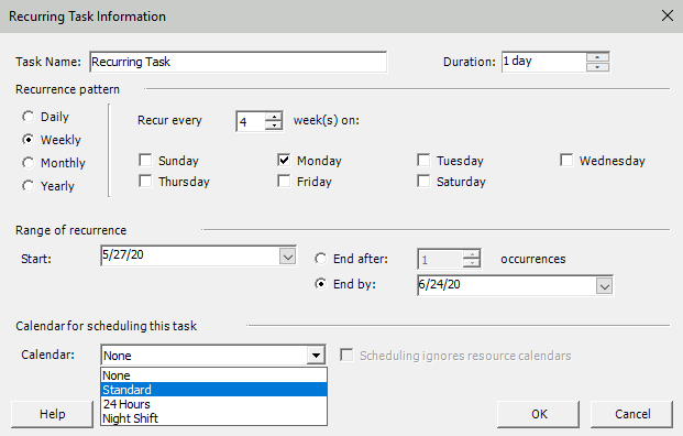 Set A Calendar To A Task  Project Plan 365 inside Project 365 Calendar