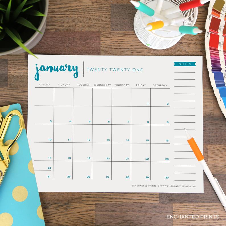 Simple 2021 Printable Calendar 12 Month Calendar Grid | Etsy in Printable 3 Months At A Time Calendar 2021